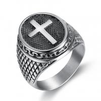 Stainless Steel Finger Ring, 316L Stainless Steel, polished, with cross pattern & different size for choice & blacken, original color, Sold By PC