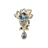 Rhinestone Brooch, Tibetan Style, with Austrian Crystal, Flower, 18K gold plated, for woman & with rhinestone, nickel, lead & cadmium free, 63x40mm, Sold By PC
