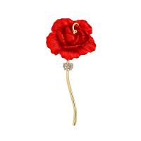 Tibetan Style Brooches, Rose, 18K gold plated, for woman & with rhinestone, nickel, lead & cadmium free, 62x29mm, Sold By PC