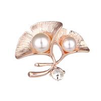 Zinc Alloy Brooches with pearl Ginkgo Leaf plated for woman Sold By PC