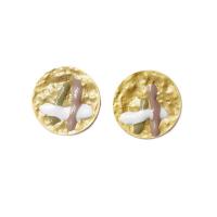 Zinc Alloy Stud Earring Round for woman & enamel & hammered golden 30mm Sold By Pair