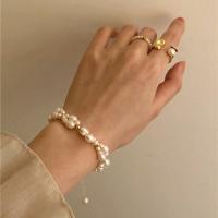 Freshwater Kulturperler Pearl Bracelet, Ferskvandsperle, med Zinc Alloy, for kvinde, gylden, Længde 15 inch, Solgt af PC