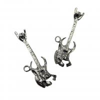 Musical Instrument Shaped Tibetan Style Pendants, Guitar, plated, silver color, 59x21mm, 100PCs/Bag, Sold By Bag