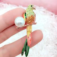 Rhinestone Brooch, Tibetan Style, with Plastic Pearl, Parrot, real gold plated, fashion jewelry & for woman & enamel & with rhinestone, Sold By PC