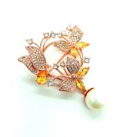Zinc Alloy Brooches with Plastic Pearl real gold plated fashion jewelry & for woman & with rhinestone Sold By PC