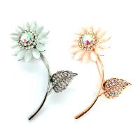 Cats Eye Brooch Zinc Alloy with Cats Eye Sunflower real gold plated fashion jewelry & for woman & with rhinestone Sold By PC