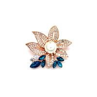 Tibetan Style Brooches, with Plastic Pearl, Flower, real gold plated, fashion jewelry & for woman & with rhinestone, 50x45mm, Sold By PC
