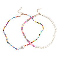 Plastik perle halskæde, Zinc Alloy, med ABS plastik perle & Polymer Clay & Resin, med 2.04 extender kæde, 2 stykker & mode smykker & for kvinde, flerfarvede, Længde 17.36 inch, Solgt af sæt