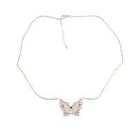 Brass Necklace, with 2.20 extender chain, Butterfly, fashion jewelry & for woman & with rhinestone, golden, Length:18.34 Inch, Sold By PC