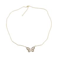 Brass Necklace, with 2.04 extender chain, Butterfly, fashion jewelry & for woman & with rhinestone, golden, Length:20.15 Inch, Sold By PC