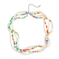 Multi Layer Necklace, Tibetan Style, with ABS Plastic Pearl & Resin, with 3.11 extender chain, fashion jewelry & multilayer & for woman, multi-colored, Length:18.03 Inch, Sold By PC