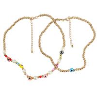 Evil Eye Schmuck Halskette, Zinklegierung, mit ABS-Kunststoff-Perlen & Harz & Verkupferter Kunststoff, mit Verlängerungskettchen von 2.91, 2 Stück & Modeschmuck & für Frau, farbenfroh, Länge 15.47 ZollInch, verkauft von setzen