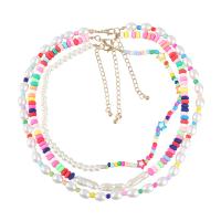 Multi Layer Necklace, Tibetan Style, with ABS Plastic Pearl & Polymer Clay & Resin, with 3.03 extender chain, three pieces & fashion jewelry & for woman, multi-colored, Length:15.94 Inch, Sold By Set