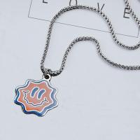 Titanium Steel Necklace with zinc alloy pendant Smiling Face silver color plated Unisex Length Approx 48 cm Sold By PC