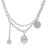 Tibetan Style Jewelry Necklace, Smiling Face, silver color plated, Double Layer & Unisex, silver color, 8x8mm, Length:Approx 60 cm, Sold By PC