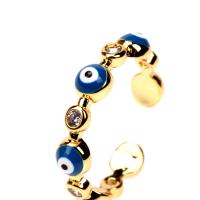 Evil Eye Jewelry Ring Finger, cobre, with zircone em forma de cubo & esmalte, cromado de cor dourada, para mulher, Mais cores pare escolha, níquel, chumbo e cádmio livre, 5mm, vendido por PC