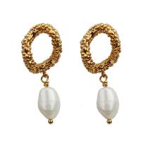 Freshwater Pearl Earrings, Brass, with Freshwater Pearl, real gold plated, for woman, mixed colors, 36x15mm, Sold By PC