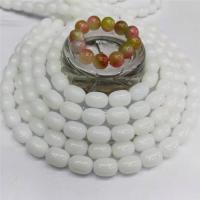 Bianco Calcedonio perla, Tamburo, lucido, DIY, nessuno, 10x14mm, Venduto per 38 cm filo