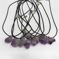 Quartz Necklace Amethyst with PU Leather & Zinc Alloy irregular for woman purple Length 50 cm Sold By PC