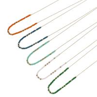 Glass Beads Halskæder, Messing, med Glasperler, ægte forgyldt, for kvinde, flere farver til valg, Længde 44 cm, Solgt af PC