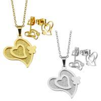Fashion Stainless Steel Jewelry Sets Stud Earring & necklace Heart plated for woman 20*22mm 1.5mm 7*8mm Length 17 Inch Sold By Set