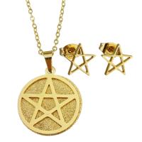 Fashion Stainless Steel Jewelry Sets, Stud Earring & necklace, Star, for woman, golden, 20*23mm,1.5mm,10*9mm, Length:17 Inch, Sold By Set