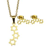 Parures de bijoux en acier inoxydable, Boucle d’oreille stud & collier, étoile, pour femme, doré, 10*21mm,1.5mm,13*6mm, Longueur 17 pouce, Vendu par fixé