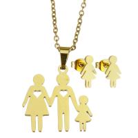 Conjuntos de joyería de acero inoxidable, Pendiente de stud & collar, para mujer, dorado, 20*20mm,1.5mm,5.5*10.5mm, longitud:17 Inch, Vendido por Set