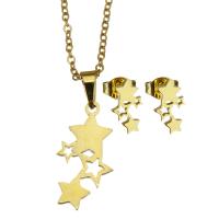 Parures de bijoux en acier inoxydable, Boucle d’oreille stud & collier, étoile, pour femme, doré, 11*21mm,1.5mm,6*10mm, Longueur 17 pouce, Vendu par fixé
