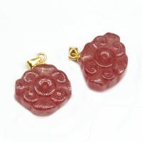 Quartz Gemstone Pendants, Strawberry Quartz, with Tibetan Style, DIY, red, 18x18x7mm, Sold By PC