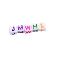 Alphabet Acrylic Beads, Square, DIY & with letter pattern & enamel, mixed colors, 6x6mm, 3100PCs/G, Sold By G