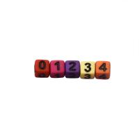 Acryl Schmuck Perlen, Quadrat, DIY & mit einem Muster von Nummer & chemische-Waschanlagen, gemischte Farben, frei von Nickel und Blei, 6x6mm, 3000PCs/G, verkauft von G