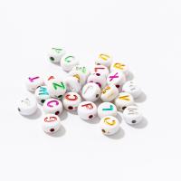 Perles acrylique alphabet, Rond, peinture, DIY & avec le motif de lettre, couleurs mélangées, 4x7mm, 3800PC/sol, Vendu par sol