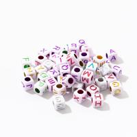 Alphabet Acryl Perlen, Quadrat, Spritzlackierung, DIY & mit Brief Muster, gemischte Farben, 6x6mm, 3800PCs/G, verkauft von G