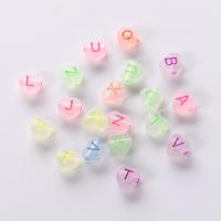 Perles acrylique alphabet, coeur, DIY & avec le motif de lettre & lavage chimique, couleurs mélangées, 4x7mm, 3800PC/sol, Vendu par sol