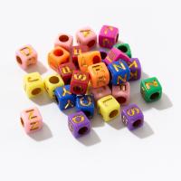 Alphabet Acrylic Beads, Square, DIY & with letter pattern & chemical wash, mixed colors, 6x6mm, 3000PCs/G, Sold By G