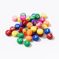 Alfabet Akryl perler, Runde, malede, du kan DIY & med bogstavet mønster, blandede farver, 4x7mm, 3800pc'er/G, Solgt af G