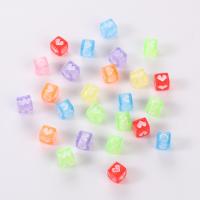 Acrylic Jewelry Beads, Square, DIY & with heart pattern & chemical wash, mixed colors, 6x6mm, 3000PCs/G, Sold By G