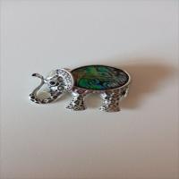 Tibetan Style Brooches, with Abalone Shell, Elephant, antique silver color plated, with rhinestone, mixed colors, 45x40x10mm, 10PCs/Bag, Sold By Bag