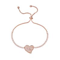 Cubic Zirconia Micro Pave Brass Bracelet Heart real gold plated fashion jewelry & for woman & with cubic zirconia Length 10 Inch Sold By PC