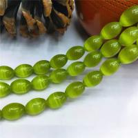 Perles de bijoux oeil de chat, ovale, poli, DIY, vert, 10x14mm, Vendu par 38 cm brin