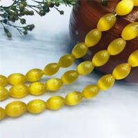 Perles de bijoux oeil de chat, tambour, poli, DIY, jaune d'or, 10x14mm, Vendu par 38 cm brin