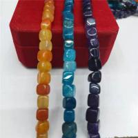 Perles agate veines de dragon naturelles, cube, poli, DIY, plus de couleurs à choisir, 7x8mm, Vendu par 38 cm brin