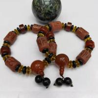 Bracelets en Agate rouge, avec cristal, pilier, poli, bijoux bouddhiste & unisexe, couleurs mélangées, 14x16mm, Longueur:19 cm, Vendu par PC