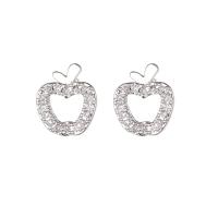 Zinc Alloy Stud Earring Apple KC gold color plated for woman & with rhinestone Sold By Pair