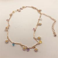 Zinc Alloy Jewelry Necklace with Gemstone with 3.9 inch extender chain Daisy plated for woman & enamel Length Approx 13.7 Inch Sold By PC