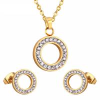 Fashion Stainless Steel Jewelry Sets Stud Earring & necklace Round plated micro pave cubic zirconia & for woman 19*15mm 11mm Length 17.72 Inch Sold By Set
