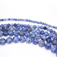 Perles de pierre à tâche bleue, Tache bleue, Rond, DIY, bleu, Vendu par 40 cm brin