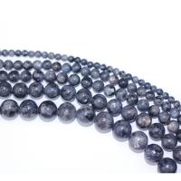 Labradorit Perlen, rund, DIY, schwarz, verkauft per 40 cm Strang