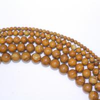 Holzmaserung Stein Perlen, Grain Stein, rund, DIY, gelb, verkauft per 40 cm Strang